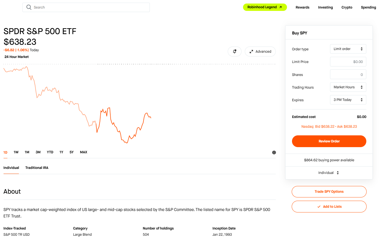 Screenshot of Robinhood